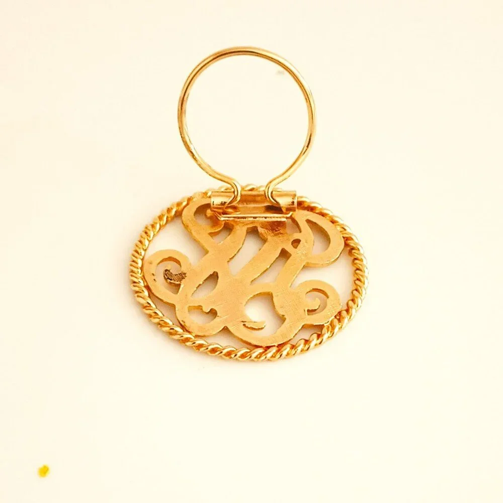 Woman's Monogram Scarf Clip Round Initial Gold Tone Shawl Clip